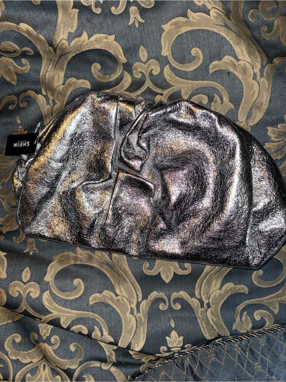 SHEIN Metallic Silver Ruched clutch purse